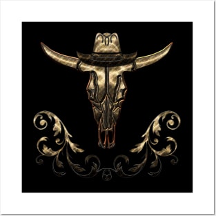 Awesome elegante cow skull with hat Posters and Art